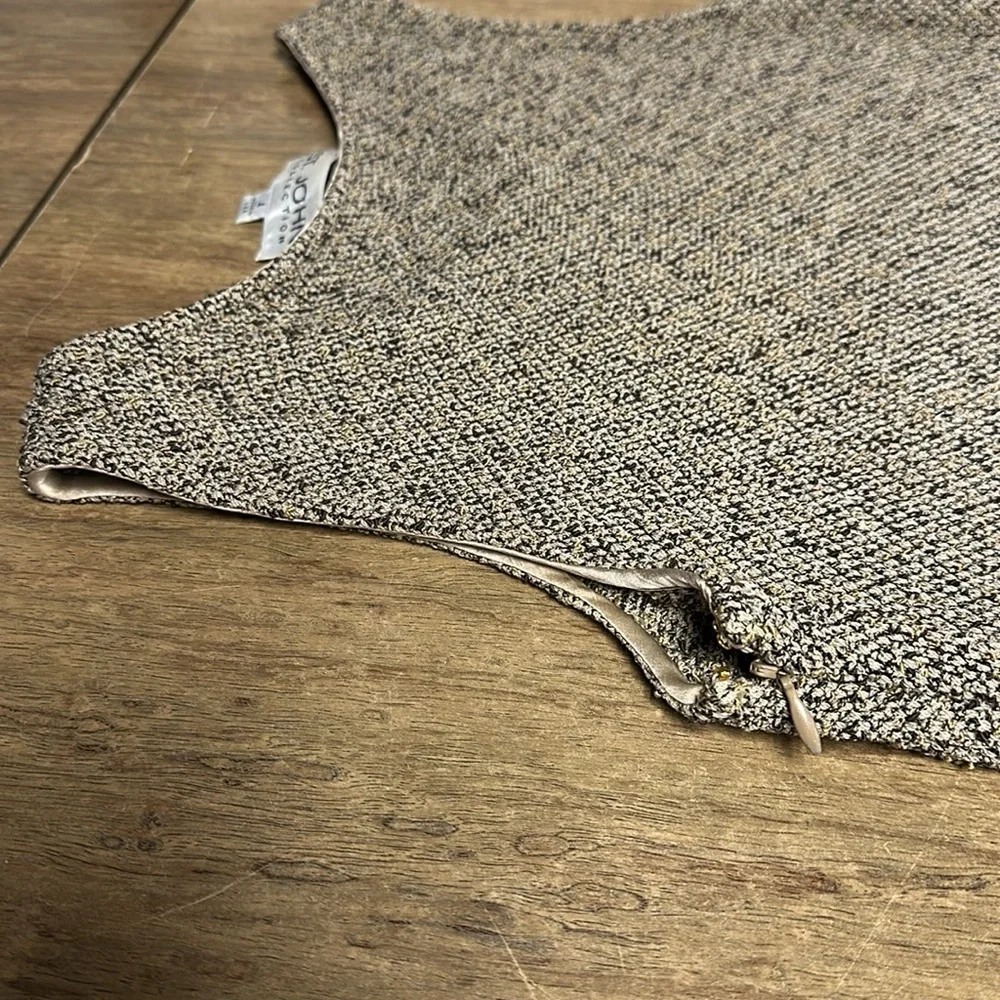 St John Collection great shape tweed cotton khaki tan black stretchy knit dress - Picture 7 of 9